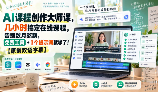 AI课程创作大师课，几小时搞定在线课程，告别数月熬制，免费工具+1个提示词就够了！【原创双语字幕】采购|汽车产业|汽车配件|机加工企业家交流社群中心
