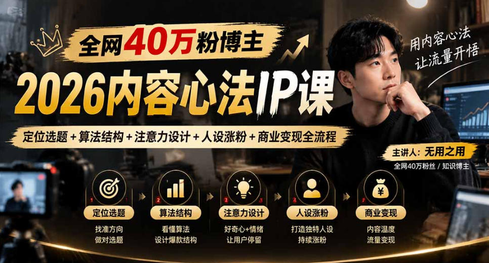 【无水印】全网40W粉博主的2026内容心法IP课,定位选题+算法结构+注意力设计+人设涨粉+商业变现全流程采购|汽车产业|汽车配件|机加工企业家交流社群中心