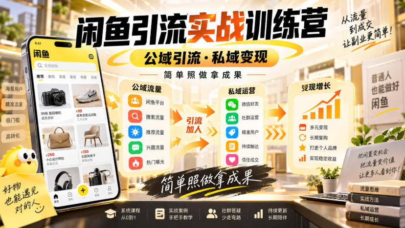 闲鱼引流实战训练营,公域引流·私域变现,简单照做拿成果采购|汽车产业|汽车配件|机加工企业家交流社群中心