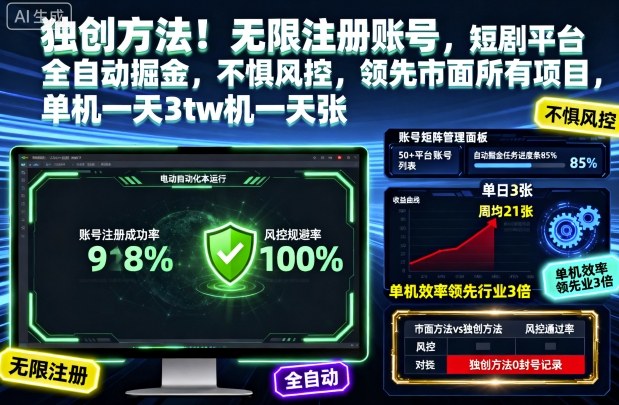 独创方法!无限注册账号,短剧平台全自动掘金,不惧风控,领先市面所有项目,单机一天3张【揭秘】采购|汽车产业|汽车配件|机加工蚂蚁智酷企业交流社群中心