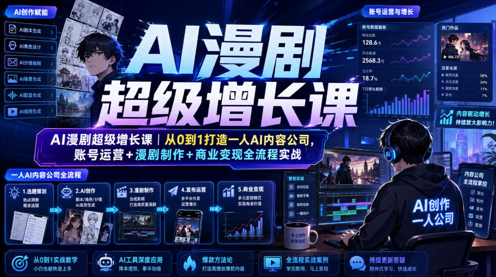 AI漫剧超级增长课｜从0到1打造一人AI内容公司，账号运营+漫剧制作+商业变现全流程实战采购|汽车产业|汽车配件|机加工企业家交流社群中心