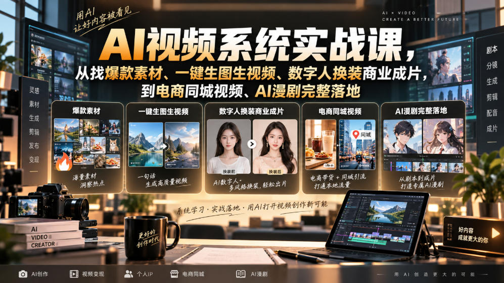 AI视频系统实战课,从找爆款素材、一键生图生视频、数字人换装商业成片,到电商同城视频、AI漫剧完整落地采购|汽车产业|汽车配件|机加工企业家交流社群中心