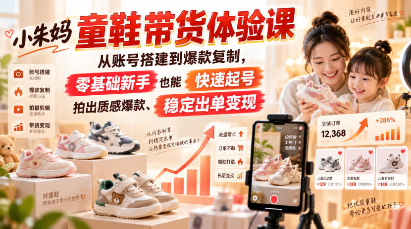 小朱妈童鞋带货体验课,从账号搭建到爆款复制,零基础新手也能快速起号、拍出质感爆款、稳定出单变现采购|汽车产业|汽车配件|机加工企业家交流社群中心