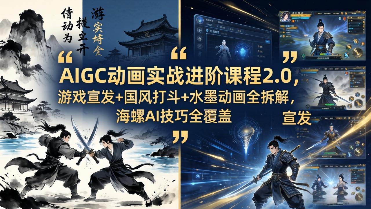 AIGC动画实战进阶课程2.0，游戏宣发+国风打斗+水墨动画全拆解，海螺AI技巧全覆盖采购|汽车产业|汽车配件|机加工企业家交流社群中心
