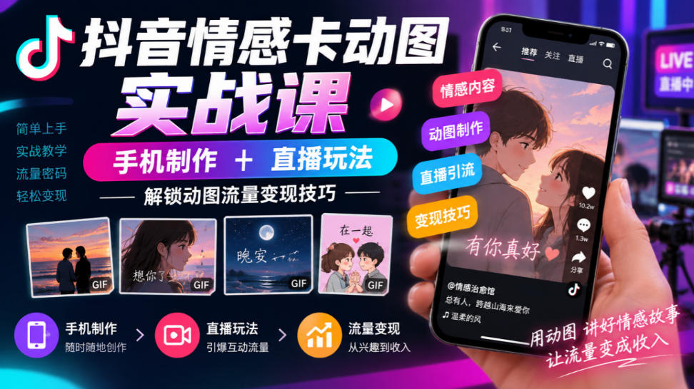抖音情感卡动图实战课｜手机制作+直播玩法，解锁动图流量变现技巧采购|汽车产业|汽车配件|机加工企业家交流社群中心