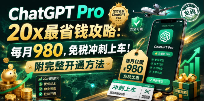 ChatGPT Pro 20x最省钱攻略:每月980,免税冲刺上车!附完整开通方法【文档】采购|汽车产业|汽车配件|机加工企业家交流社群中心