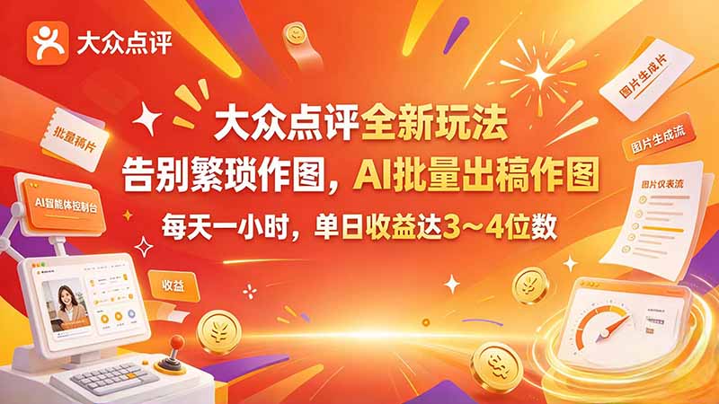 大众点评全新玩法，不用繁琐作图，AI 批量出稿作图，每天一小时，单日收益达 3～4 位数采购|汽车产业|汽车配件|机加工企业家交流社群中心