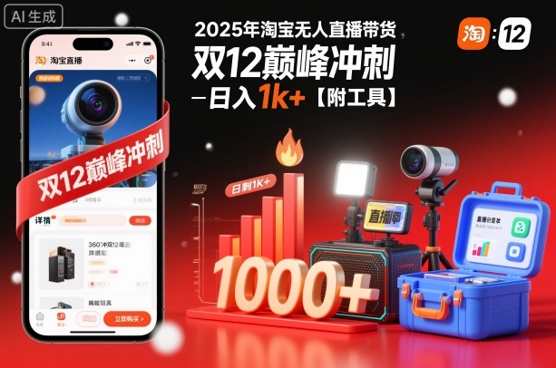 2025年淘宝无人直播带货,冲刺双12,日入1k+【附工具】【揭秘】采购|汽车产业|汽车配件|机加工蚂蚁智酷企业交流社群中心