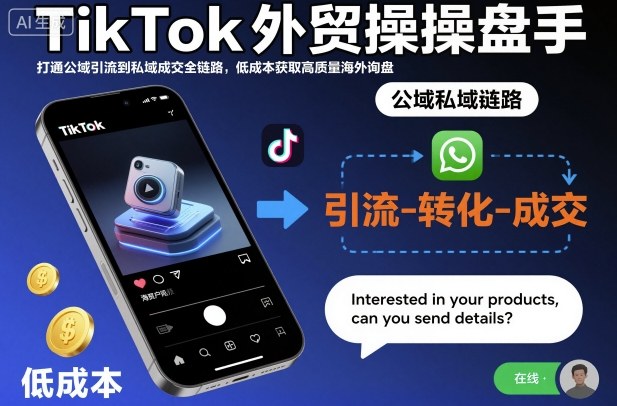 TikTok外贸操盘手,打通公域引流到私域成交全链路,低成本获取高质量海外询盘采购|汽车产业|汽车配件|机加工蚂蚁智酷企业交流社群中心
