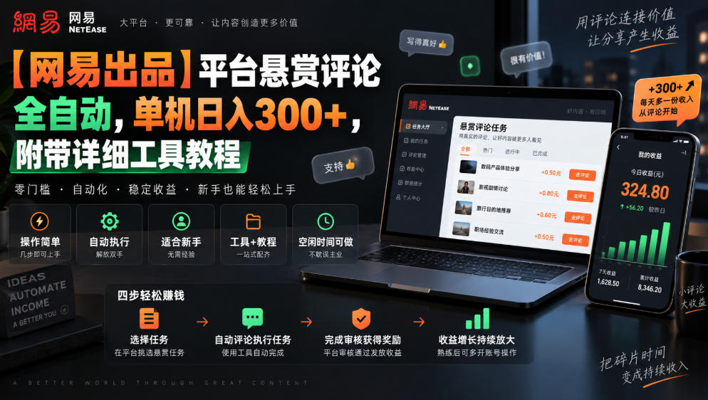 【网易出品】平台悬赏评论全自动，单机日入300+，附带详细工具教程【揭秘】采购|汽车产业|汽车配件|机加工企业家交流社群中心