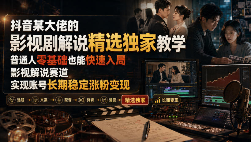 抖音某大佬的影视剧解说精选独家教学，普通人零基础也能快速入局影视解说赛道，实现账号长期稳定变现采购|汽车产业|汽车配件|机加工企业家交流社群中心