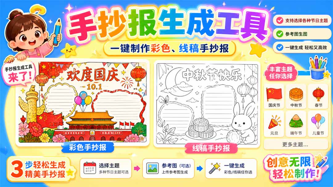 手抄报批量生成工具来了,完全免费,告别豆包生图,这个高清无水印采购|汽车产业|汽车配件|机加工企业家交流社群中心