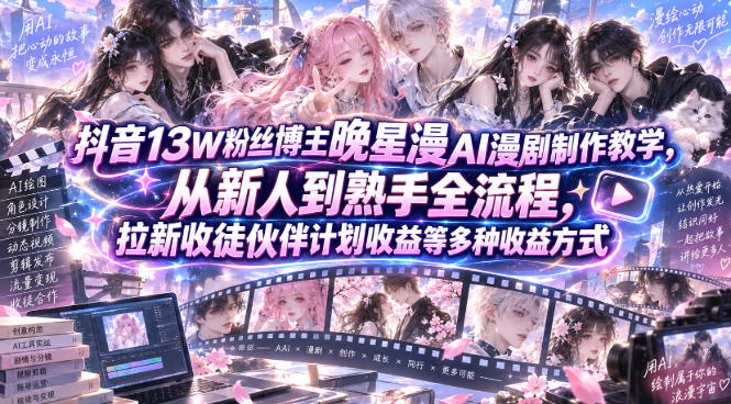 抖音13W粉丝博主晚星漫AI漫剧制作教学，从新人到熟手全流程，拉新收徒伙伴计划收益等多种收益方式，单日1K+采购|汽车产业|汽车配件|机加工企业家交流社群中心