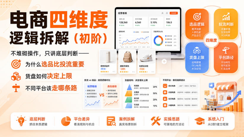 电商四维度逻辑拆解(初阶)不堆砌操作,只讲底层判断——为什么选品比投流重要、货盘如何决定上限、不同平台该走哪条路采购|汽车产业|汽车配件|机加工企业家交流社群中心