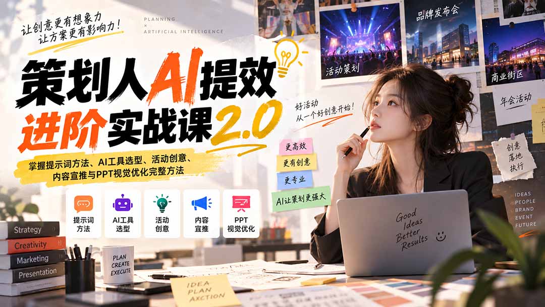 策划人AI提效进阶实战课2.0:掌握提示词方法、AI工具选型、活动创意、内容宣推与PPT视觉优化完整方法采购|汽车产业|汽车配件|机加工企业家交流社群中心