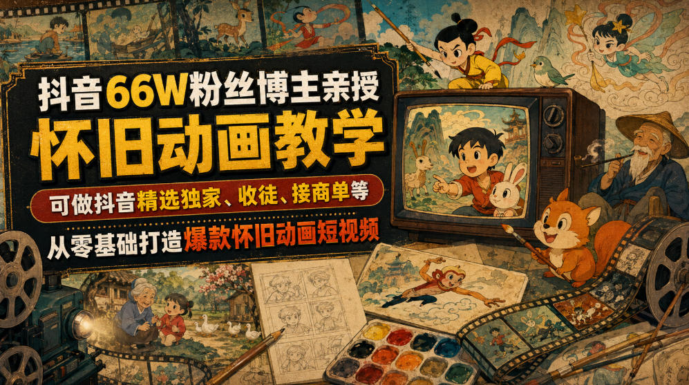 抖音66W粉丝博主亲授怀旧动画教学,可做抖音精选独家、收徒、接商单等,从零基础打造爆款怀旧动画短视频采购|汽车产业|汽车配件|机加工企业家交流社群中心