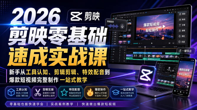 2026剪映零基础速成实战课｜新手从工具认知、剪辑剪辑、特效配音到爆款短视频完整制作一站式教学采购|汽车产业|汽车配件|机加工企业家交流社群中心