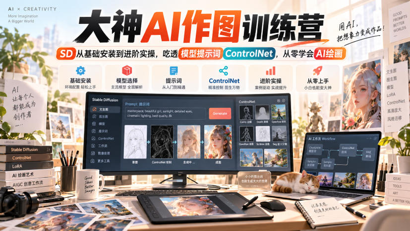 大神AI作图训练营,SD从基础安装到进阶实操,吃透模型提示词ControlNet,从零学会AI绘画采购|汽车产业|汽车配件|机加工企业家交流社群中心