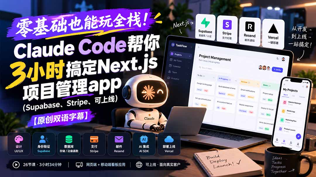 零基础也能玩全栈!Claude Code帮你3小时搞定Next.js项目管理app(Supabase、Stripe、可上线采购|汽车产业|汽车配件|机加工企业家交流社群中心