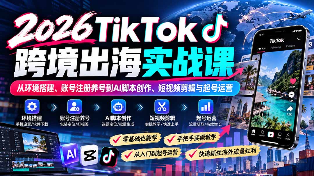 2026TikTok跨境出海实战课：从环境搭建、账号注册养号到AI脚本创作、短视频剪辑与起号运营采购|汽车产业|汽车配件|机加工企业家交流社群中心