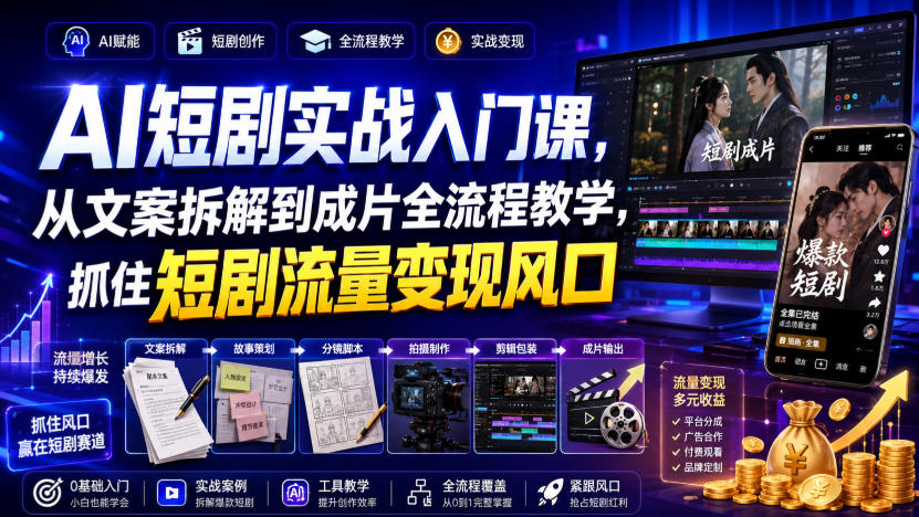 AI短剧实战入门课，从文案拆解到成片全流程教学，抓住短剧流量变现风口采购|汽车产业|汽车配件|机加工企业家交流社群中心