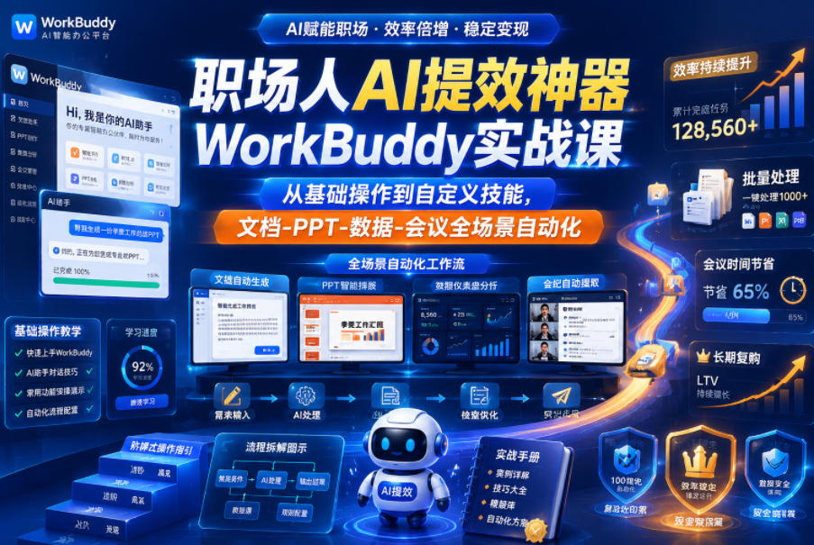 职场人AI提效神器WorkBuddy实战课，从基础操作到自定义技能，文档-PPT-数据-会议全场景自动化采购|汽车产业|汽车配件|机加工企业家交流社群中心