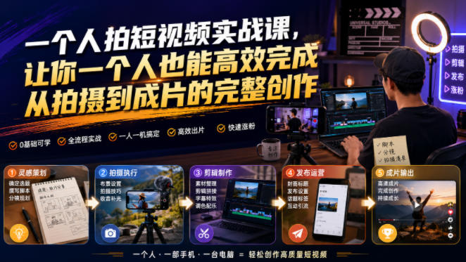 一个人拍短视频实战课，让你一个人也能高效完成从拍摄到成片的完整创作采购|汽车产业|汽车配件|机加工企业家交流社群中心
