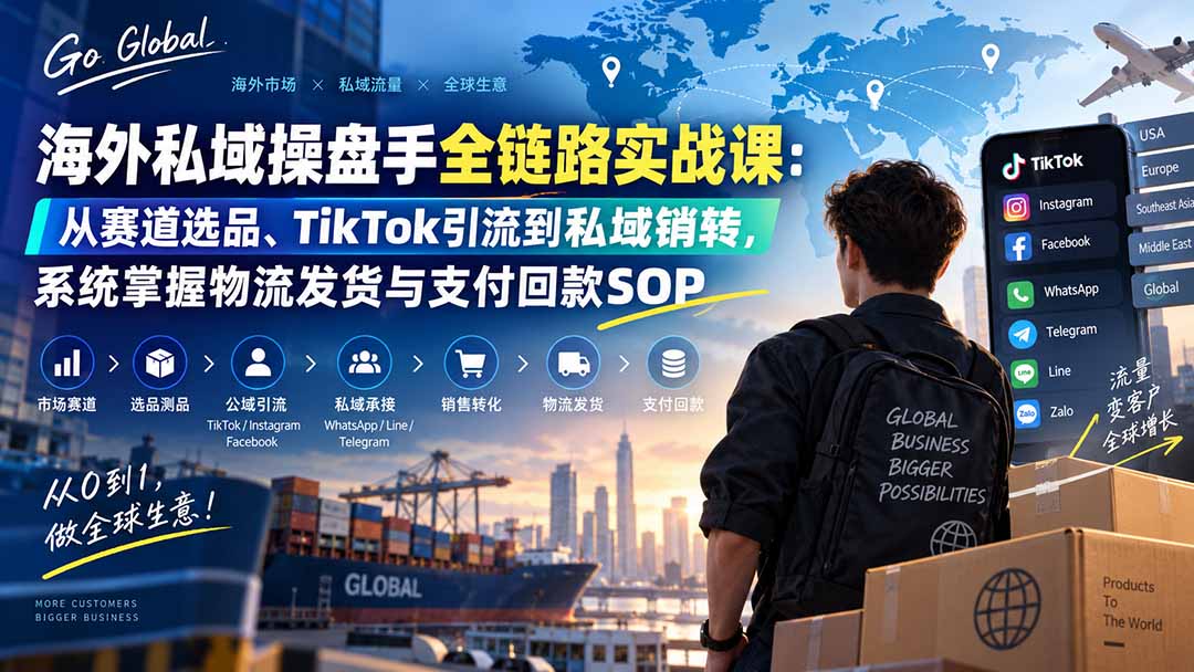 海外私域操盘手全链路实战课：从赛道选品、TikTok引流到私域销转，系统掌握物流发货与支付回款SOP采购|汽车产业|汽车配件|机加工企业家交流社群中心