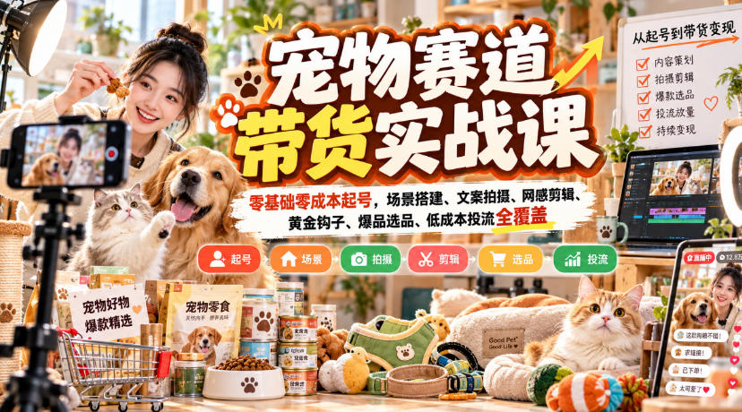 宠物赛道带货实战课,零基础零成本起号,场景搭建、文案拍摄、网感剪辑、黄金钩子、爆品选品、低成本投流全覆盖采购|汽车产业|汽车配件|机加工企业家交流社群中心