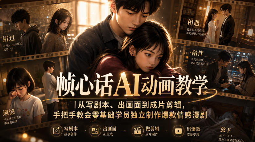 帧心话AI动画教学|从写剧本、出画面到成片剪辑,手把手教会零基础学员独立制作爆款情感漫剧采购|汽车产业|汽车配件|机加工企业家交流社群中心