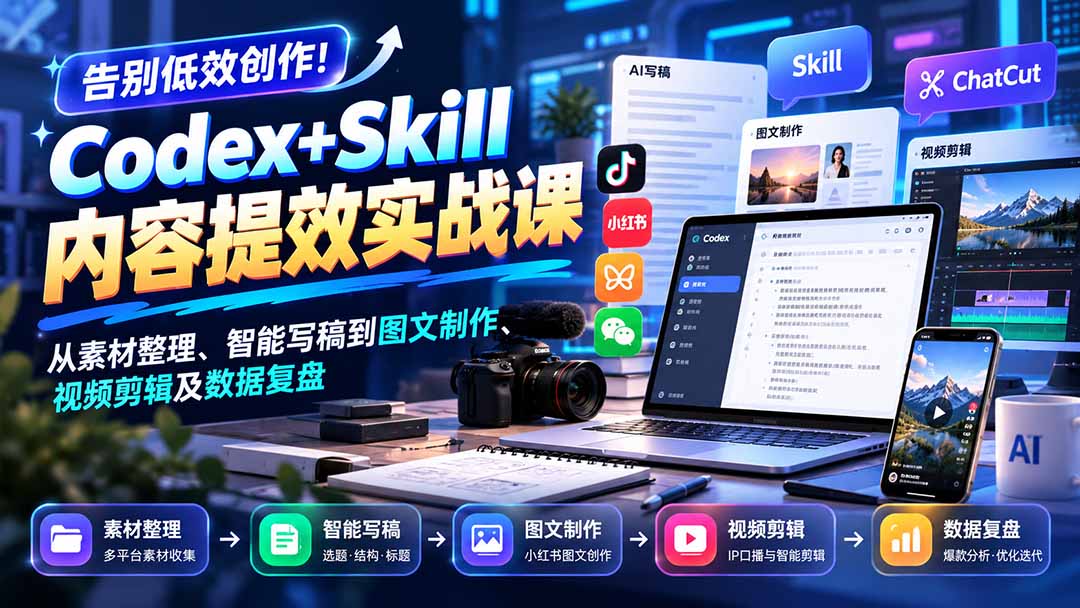 【无水印】告别低效创作!Codex+Skill内容提效实战课:从素材整理、智能写稿到图文制作、视频剪辑及数据复盘采购|汽车产业|汽车配件|机加工企业家交流社群中心