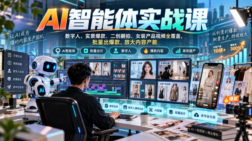 AI智能体实战课,数字人、实景爆款、二创翻拍、女装产品视频全覆盖,批量出爆款,放大内容产能采购|汽车产业|汽车配件|机加工企业家交流社群中心