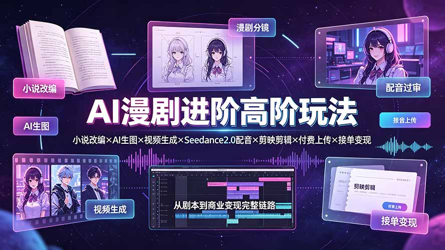 AI漫剧进阶高阶玩法:小说改编×AI生图×视频生成×Seedance2.0配音×剪映剪辑×付费上传×接单变现采购|汽车产业|汽车配件|机加工企业家交流社群中心