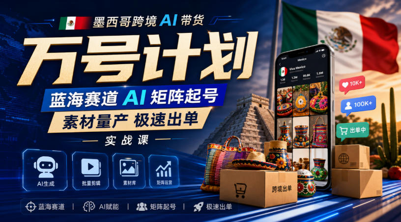墨西哥跨境AI带货万号计划，蓝海赛道AI矩阵起号，素材量产极速出单实战课采购|汽车产业|汽车配件|机加工企业家交流社群中心