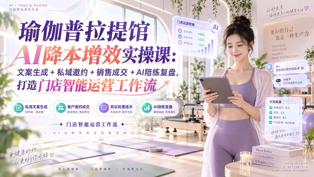 瑜伽普拉提馆AI降本增效实操课:文案生成+私域邀约+销售成交+AI陪练复盘,打造门店智能运营工作流采购|汽车产业|汽车配件|机加工企业家交流社群中心