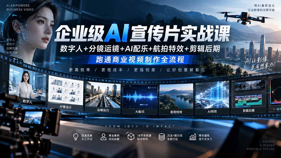 企业级AI宣传片实战课｜数字人+分镜运镜+AI配乐+航拍特效+剪辑后期，跑通商业视频制作全流程采购|汽车产业|汽车配件|机加工企业家交流社群中心