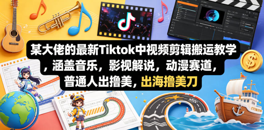 某大佬的最新Tiktok中视频剪辑搬运教学，涵盖音乐，影视解说，动漫赛道，普通人出海撸美刀采购|汽车产业|汽车配件|机加工企业家交流社群中心