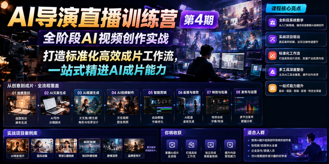 AI导演直播训练营第4期｜全阶段AI视频创作实战，打造标准化高效成片工作流，一站式精进AI成片能力采购|汽车产业|汽车配件|机加工企业家交流社群中心