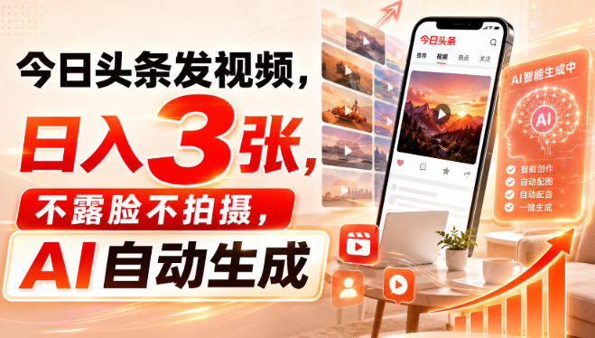 今日头条发视频，日入3张，不露脸不拍摄，AI自动生成采购|汽车产业|汽车配件|机加工企业家交流社群中心