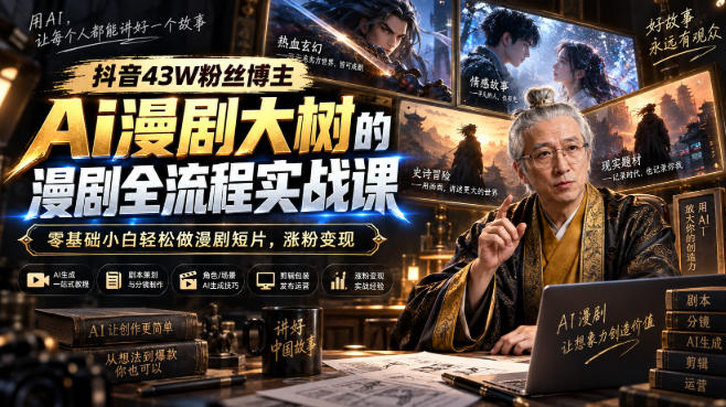 抖音43W粉丝博主Ai漫剧大树的漫剧制作全流程实战课，零基础小白轻松做漫剧短片，涨粉变现采购|汽车产业|汽车配件|机加工企业家交流社群中心