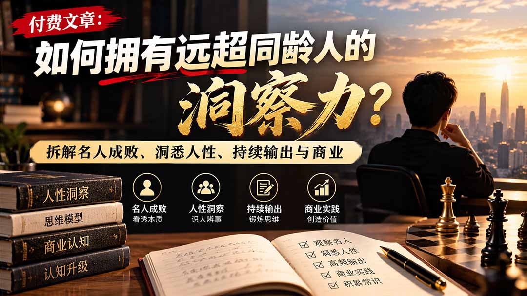 付费文章:如何拥有远超同龄人的洞察力?拆解名人成败、洞悉人性、持续输出与商业实践采购|汽车产业|汽车配件|机加工企业家交流社群中心