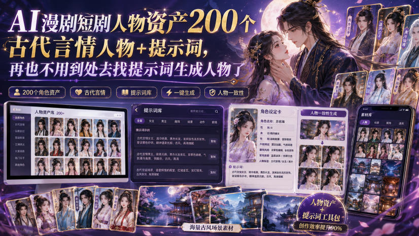 AI漫剧短剧人物资产200个古代言情人物+提示词,再也不用到处去找提示词生成人物了采购|汽车产业|汽车配件|机加工企业家交流社群中心