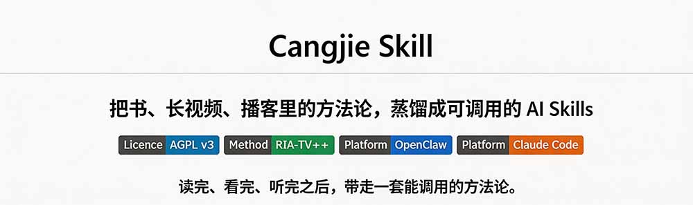 图片[1]采购|汽车产业|汽车配件|机加工全网走红！GitHub上6.7K Star的开源项目，把任何书、长视频、播客蒸馏成AI工具，值得收藏 cangjie-skill采购|汽车产业|汽车配件|机加工企业家交流社群中心