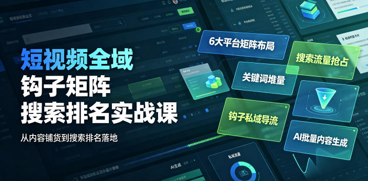 短视频全域钩子矩阵搜索排名实战课|6大平台矩阵布局、关键词堆量抢占搜索流量、钩子私域导流、AI批量内容生成采购|汽车产业|汽车配件|机加工企业家交流社群中心