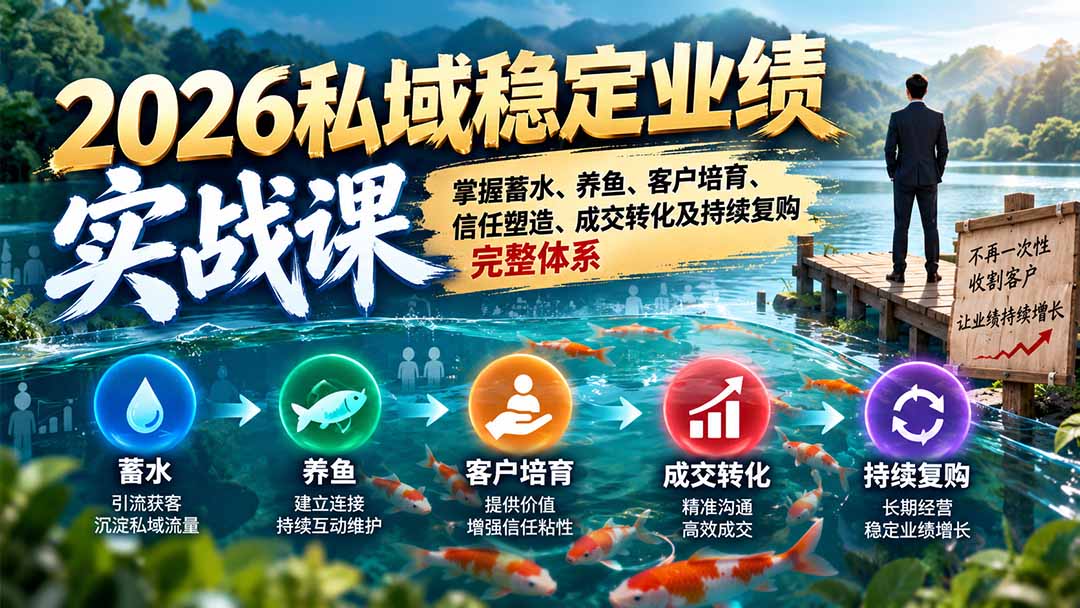 2026私域稳定业绩实战课：掌握蓄水、养鱼、客户培育、信任塑造、成交转化及持续复购完整体系采购|汽车产业|汽车配件|机加工企业家交流社群中心