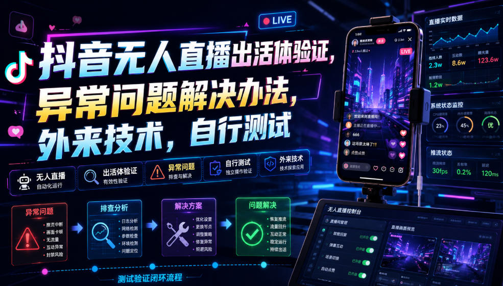 抖音无人直播出活体验证，异常问题解决办法，外来技术，自行测试采购|汽车产业|汽车配件|机加工企业家交流社群中心