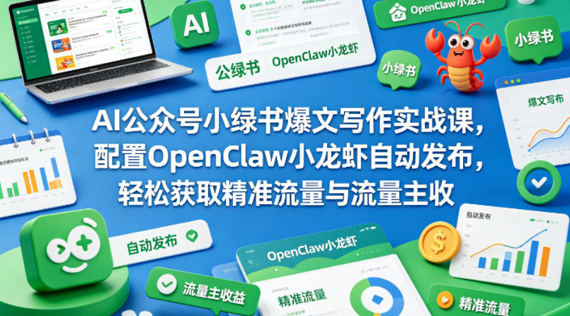 AI公众号小绿书爆文写作实战课，配置OpenClaw小龙虾自动发布，轻松获取精准流量与流量主收益采购|汽车产业|汽车配件|机加工企业家交流社群中心