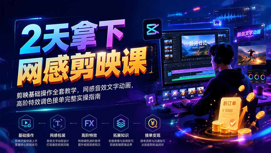 2天拿下网感剪辑课｜剪映基础操作全套教学，网感音效文字动画，高阶特效调色接单完整实操指南采购|汽车产业|汽车配件|机加工企业家交流社群中心
