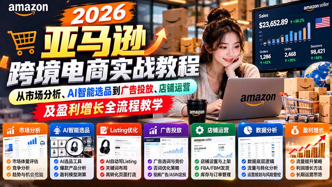 2026亚马逊跨境电商实战教程-更新1027，从市场分析、AI智能选品到广告投放、店铺运营及盈利增长全流程教学采购|汽车产业|汽车配件|机加工企业家交流社群中心