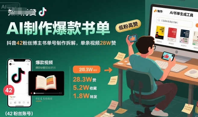AI制作爆款书单，抖音42粉丝博主书单号制作拆解，单条视频28W赞采购|汽车产业|汽车配件|机加工蚂蚁智酷企业交流社群中心